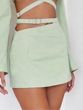 Mistress Rocks Sage Green Belted Mini Skirt XS NWT Cutout Waist